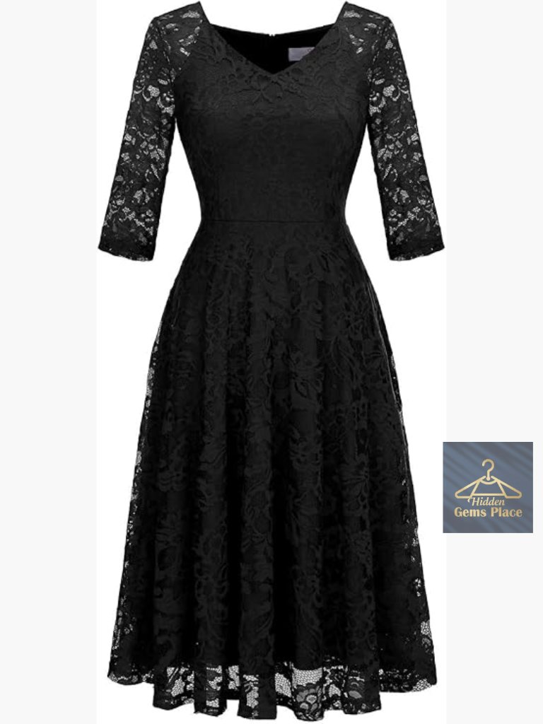 Long Sleeve Lace Formal Midi Dress Wedding Guest Cocktail Party Gown